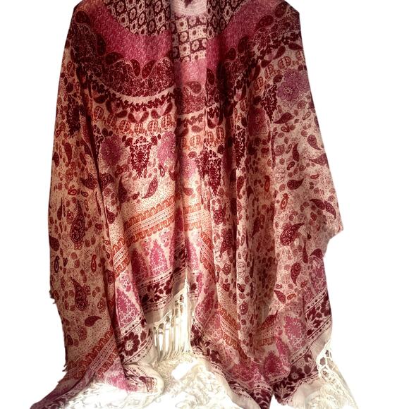 Swim Suit Cover Up Scarf Wrap Woman 1 Size Multicolored Shawl Tassels Bohemian - Picture 10 of 11